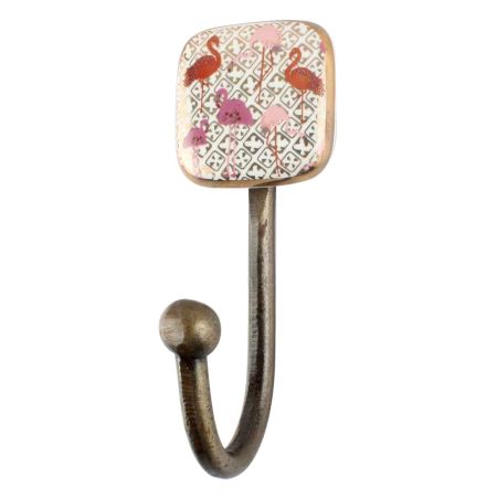 Pink and Gold Flamingo Square Ceramic Iron Wall Hook